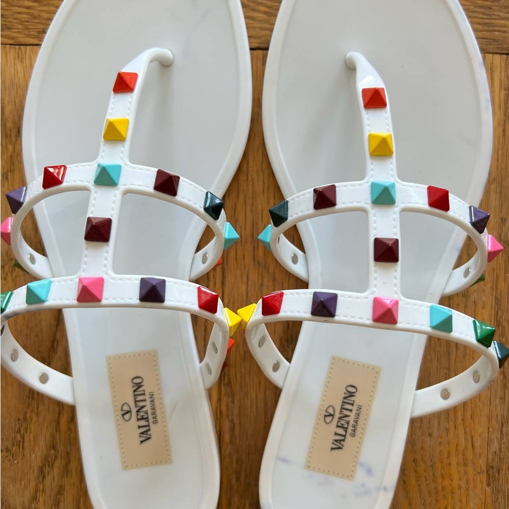 Valentino Garavani White Rainbow PVC Sandals - imperfect!